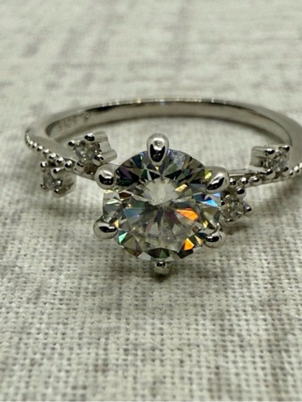New Sterling Silver & 1.0ct Moissanite Solitaire Ring, Size 7
